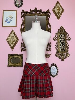 Vintage 90s Red Plaid Pleated Mini Skirt 3